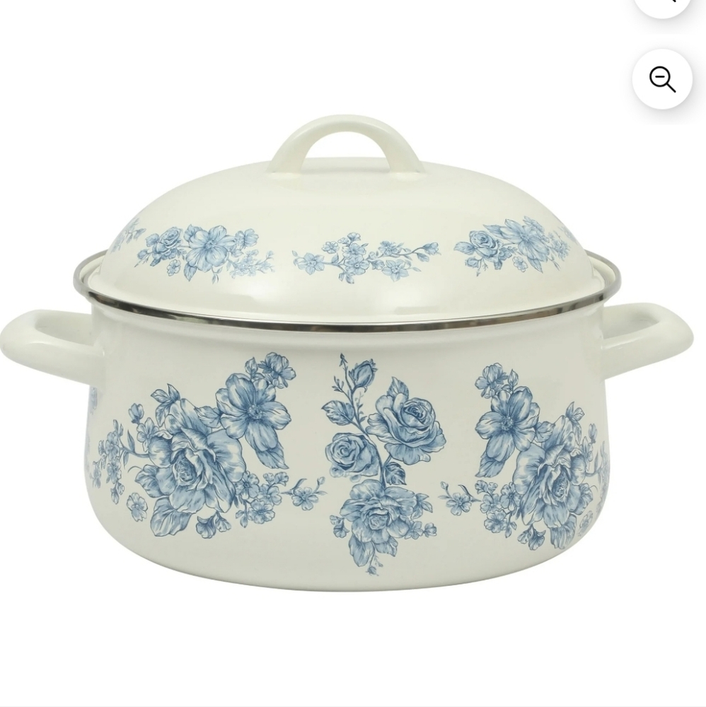💜 2025 Pioneer Woman Agatha Blue Floral Enamel On Steel 6 Qt Dutch Oven & Lid